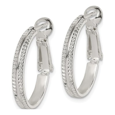 Sterling Silver 20mm Milgrain Hoop Earrings – view 3