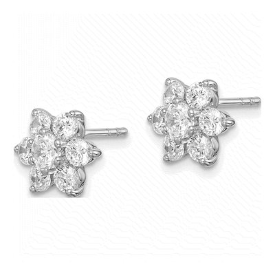 Sterling Silver Round CZ Flower Stud Earrings – view 3