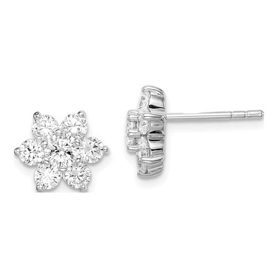 Sterling Silver Round CZ Flower Stud Earrings