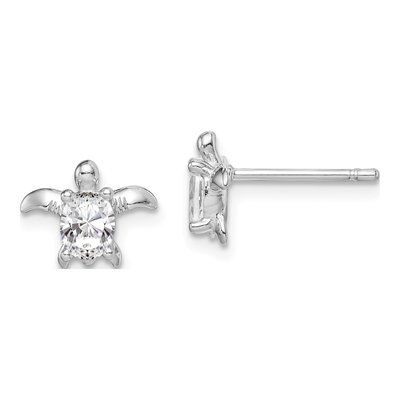 Sterling Silver Oval CZ Turtle Stud Earrings