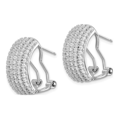 Sterling Silver 19mm CZ 5-Row Omega Back C- Hoop Earrings – view 3