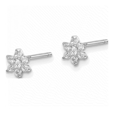 Sterling Silver Round CZ Flower Stud Earrings – view 3