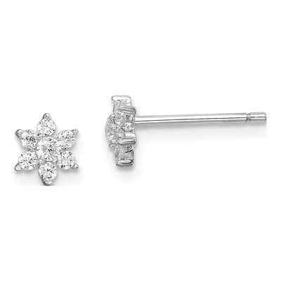 Sterling Silver Round CZ Flower Stud Earrings