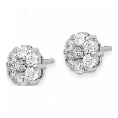 Sterling Silver Round CZ Flower Cluster Stud Earrings – view 3