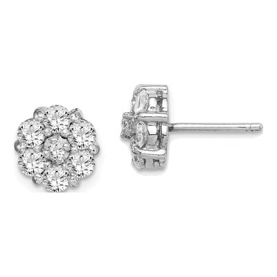 Sterling Silver Round CZ Flower Cluster Stud Earrings