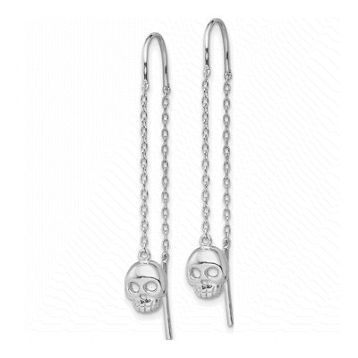 Sterling Silver Skull Threader Earrings – view 3