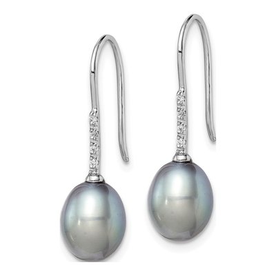 Sterling Silver Grey Freshwater Cultured Pearl & CZ Dangle Earrings – view 2