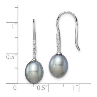 Sterling Silver Grey Freshwater Cultured Pearl & CZ Dangle Earrings – view 4