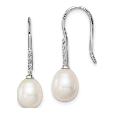 Sterling Silver Grey Freshwater Cultured Pearl & CZ Dangle Earrings