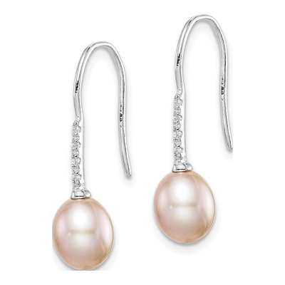Sterling Silver Pink Freshwater Cultured Pearl & CZ Dangle Earrings – view 3