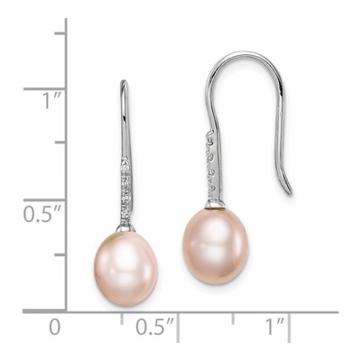 Sterling Silver Pink Freshwater Cultured Pearl & CZ Dangle Earrings – view 5