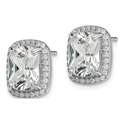 Sterling Silver Round CZ Cushion Halo Stud Earrings – view 3