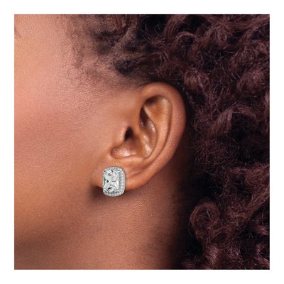 Sterling Silver Round CZ Cushion Halo Stud Earrings – view 5