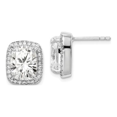 Sterling Silver Round CZ Cushion Halo Stud Earrings