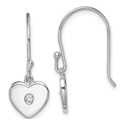 Sterling Silver CZ Heart Dangle Earrings