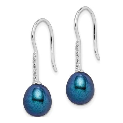 Sterling Silver Black Freshwater Cultured Pearl & CZ Dangle Earrings – view 3