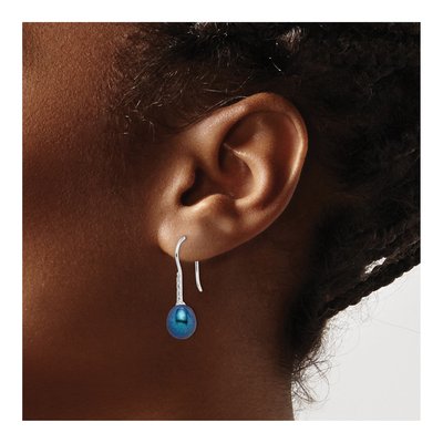 Sterling Silver Black Freshwater Cultured Pearl & CZ Dangle Earrings – view 4