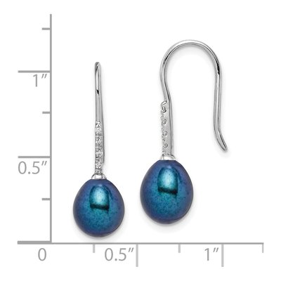 Sterling Silver Black Freshwater Cultured Pearl & CZ Dangle Earrings – view 5