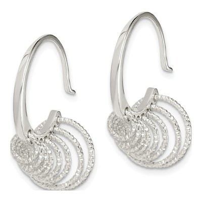 Sterling Silver 27mm Diamond-Cut Circle Threader Earrings – view 3