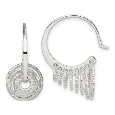 Sterling Silver 27mm Diamond-Cut Circle Threader Earrings