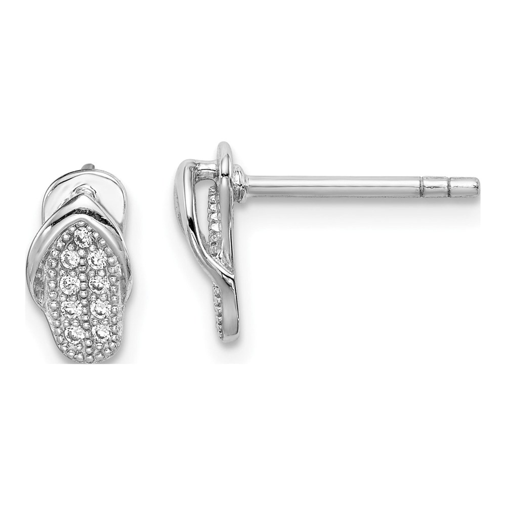 Sterling Silver Round CZ Flip Flop Stud Earrings