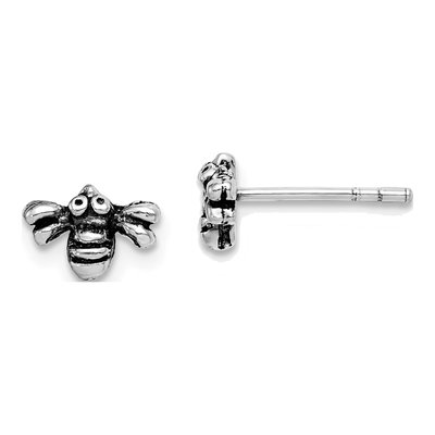 Sterling Silver Antiqued Bee Stud Earrings