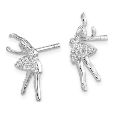 Sterling Silver Round CZ Girls' Ballerina Stud Earrings – view 3