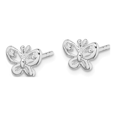 Sterling Silver Round CZ Butterfly Stud Earrings – view 3