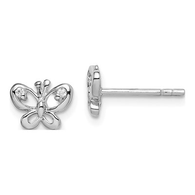 Sterling Silver Round CZ Butterfly Stud Earrings