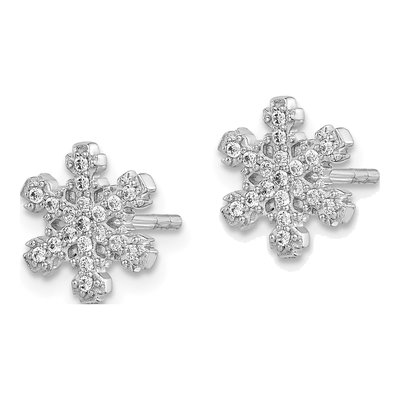 Sterling Silver Round CZ Snowflake Stud Earrings – view 3