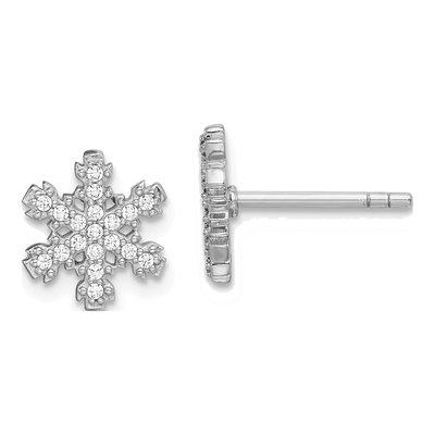 Sterling Silver Round CZ Snowflake Stud Earrings
