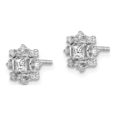 Sterling Silver Round CZ Snowflake Stud Earrings – view 3