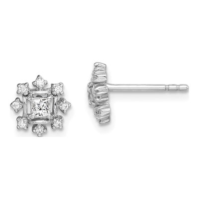 Sterling Silver Round CZ Snowflake Stud Earrings