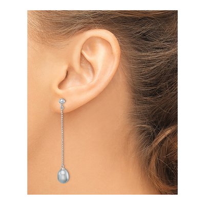 Sterling Silver Grey Freshwater Cultured Pearl Teardrop Dangle Earrings – view 4