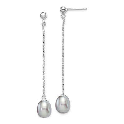 Sterling Silver Grey Freshwater Cultured Pearl Teardrop Dangle Earrings