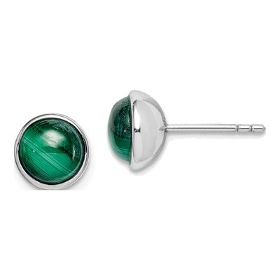Sterling Silver Malachite Button Stud Earrings