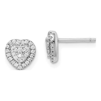 Sterling Silver CZ Pave Heart Stud Earrings