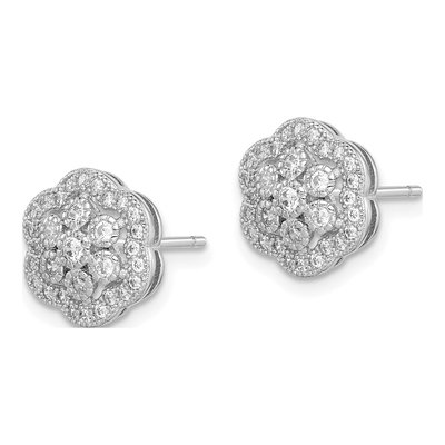 Sterling Silver Round CZ Flower Stud Earrings – view 3