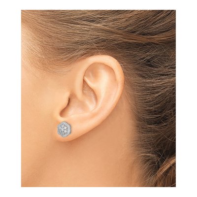 Sterling Silver Round CZ Flower Stud Earrings – view 5