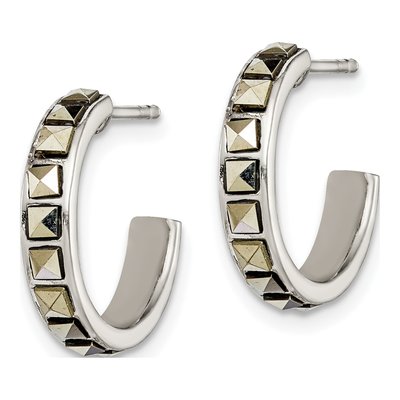 Sterling Silver 17mm Marcasite Hoop Earrings – view 3