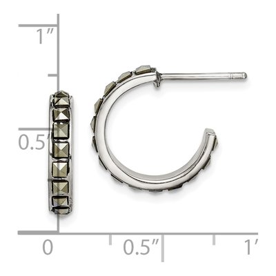 Sterling Silver 17mm Marcasite Hoop Earrings – view 5