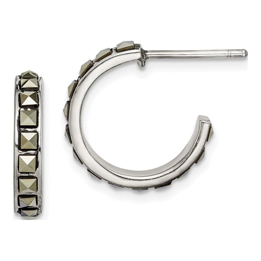 Sterling Silver 17mm Marcasite Hoop Earrings