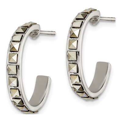 Sterling Silver 21mm Marcasite Hoop Earrings – view 3