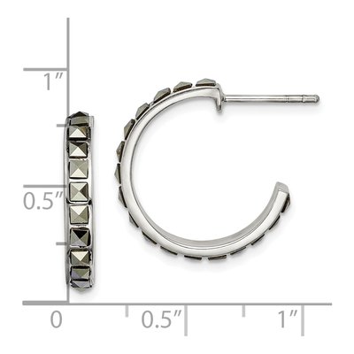 Sterling Silver 21mm Marcasite Hoop Earrings – view 5