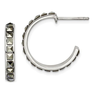 Sterling Silver 21mm Marcasite Hoop Earrings