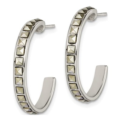 Sterling Silver 25mm Marcasite Hoop Earrings – view 3