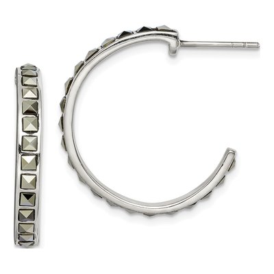 Sterling Silver 25mm Marcasite Hoop Earrings