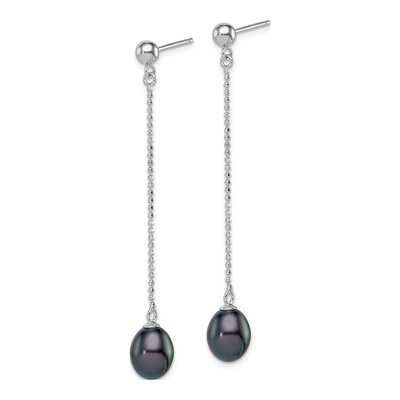 Sterling Silver Black Freshwater Cultured Pearl Teardrop Dangle Earrings – view 2