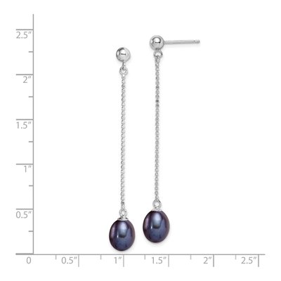 Sterling Silver Black Freshwater Cultured Pearl Teardrop Dangle Earrings – view 4
