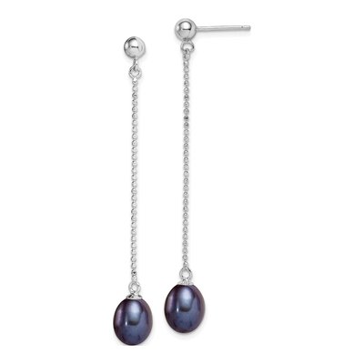 Sterling Silver Black Freshwater Cultured Pearl Teardrop Dangle Earrings